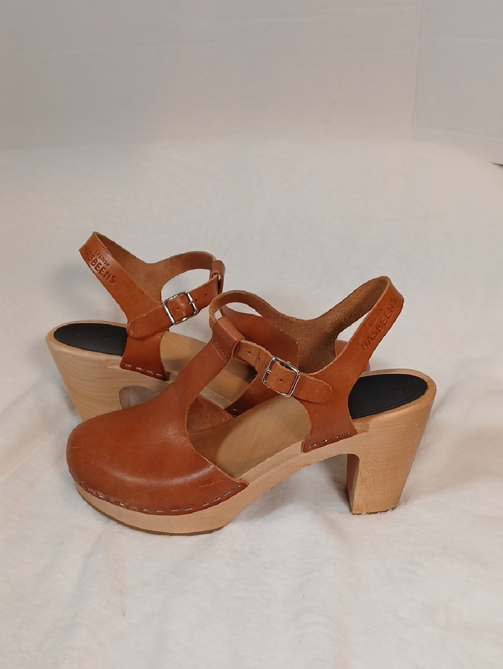 Swedish Hasbeen T Strap Sky High Clogs Sz 40 - Picture 2 of 11